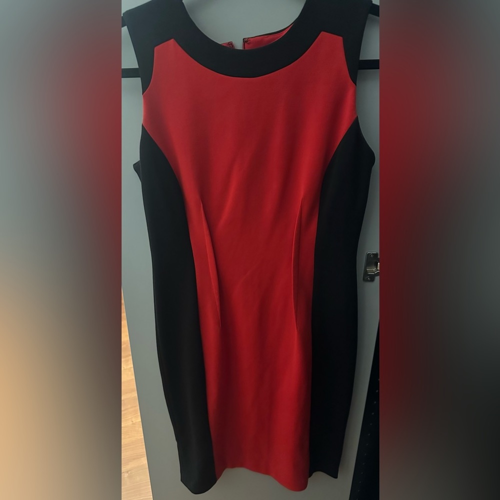 Calvin Klein Red and Black Colorblock Dress
